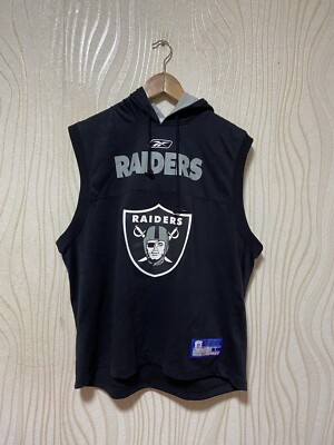 LOS ANGELES RAIDERS NFL FOOTBALL HOODED SLEEVELESS SWEATSHIRT REEBOK sz L  MEN - Main Image