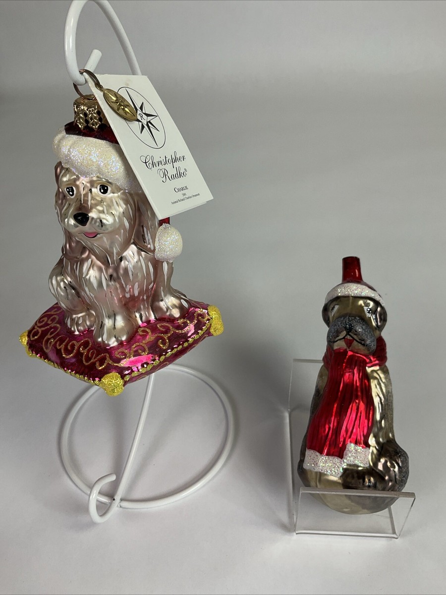 Christopher Radko Ornament Charlie White Dog + Scarf Santa Dog