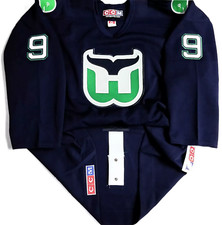 NWT-PRO-52 GORDIE HOWE HARTFORD WHALERS NAVY CCM/MASKA AUTHENTIC HOCKEY JERSEY