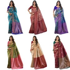 Women's Banarasi Soft Silk Saree Pure Silk With Unstitched Blouse Piece