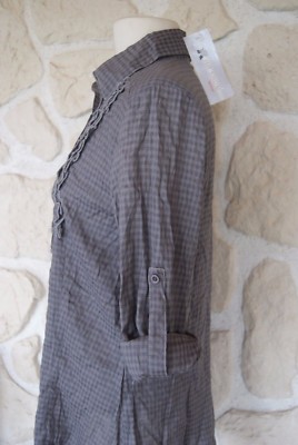 Chemisier Femme Ha Shun - Taille 48 - Marron Avec Volant - Neuf Avec étiquettes