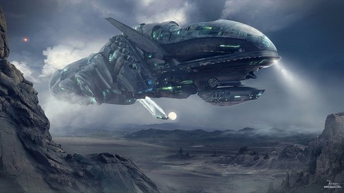 Landscape futuristic science fiction spaceship dragos Custom Gaming Mat Desk - 第 1/1 張圖片