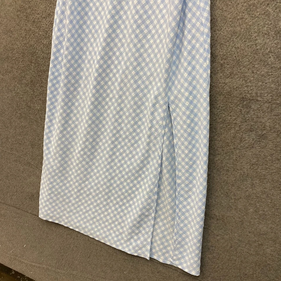 Vestido de algodón para mujer grande azul blanco midi sin mangas 53028 Foto 3 de 4