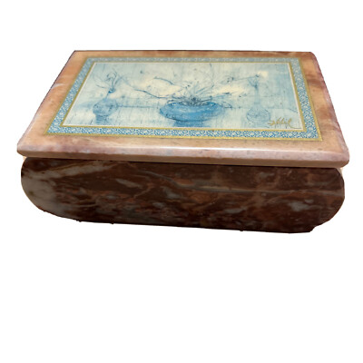 Himel Vintage Marble Jewelry Box With Lid Red Jasper Natural Stone Beautiful