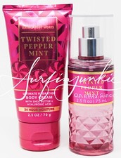 Bath  Body Works Twisted Peppermint Mini Travel Set Spray Mist Body Cream 2pc
