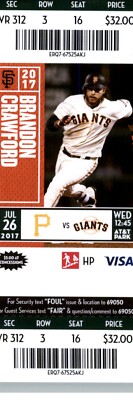 Pittsburgh Pirates vs San Francisco Giants 6/26/2017 Ticket - Brandon Crawford .
