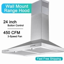 450CFM Wall Mount Range Hood 24 in Kitchen Vent Stainless Steel Ducted/Ductless