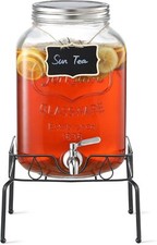 2 Gallon Glass Beverage Dispenser with Stand and Lid for Parties
