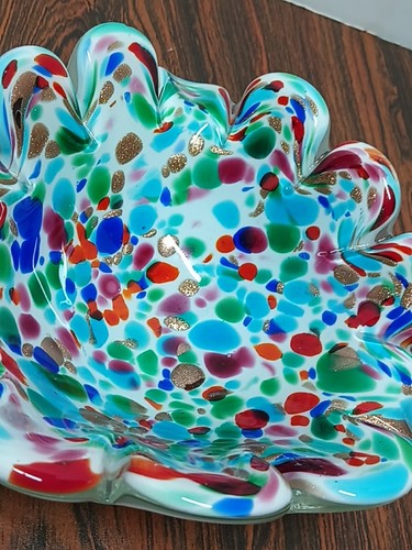 Posacenere portasigari vintage italiano in vetro artistico di Murano bianco acqua vortice ciotola caramelle - Foto 5 di 7