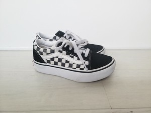 vans old skool black & white checkered platform skate shoes