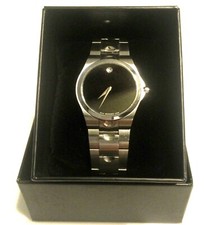 MOVADO LUNO WATCH Black Museum Dial Full Size 40mm Stainless Case Swiss w/ Boxes