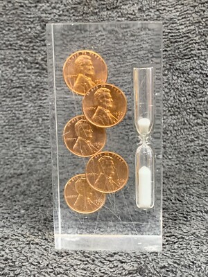 Vintage Hourglass Egg Timer w/ 5 1960 Pennies