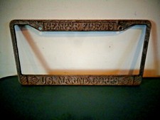 VINTAGE METAL SEMPER FIDELIS MARINE CORPS LICENSE PLATE FRAME COVER TRIM