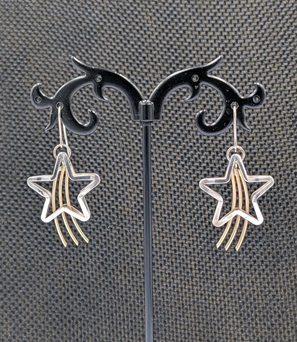 John W. Kessler Sterling 925 18K Gold Plated Accent 3-D Shooting Star Earrings