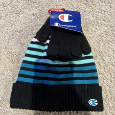 Champion Multi Color Striped Knit Cuff Beanie  Gloves Youth Boy's 8-20 NWT