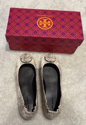 NIBTory Burch Minnie Travel Ballet Flats Leather Cream Roccia Size 7.5