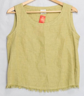 Click By Color Me Linen Sleeveless Tunic Blouse Women's Sz L Fringed Hem Bottom