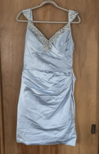 Women's Light Blue Embellished Collar V Neck Party Cocktail Dress Size 12 NWOT