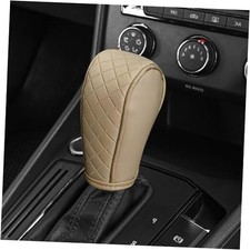 Gear Shift Knob Cover PU Leather Car Stick Shift Knob Cover Universal Fit Beige