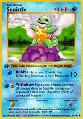 Moderately Played Squirtle - 63/102 - Common - 1st Edition Pokemon Base Set