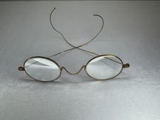 Antique Gold Wire Rim Reading Pince Nez Eyeglasses Oval Lenses Cable Temples