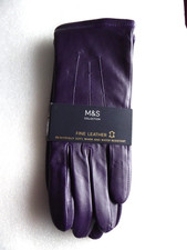 M&S Ladies Purple Fine Leather Soft Water Resistant  Winter Gloves SMALL NEW