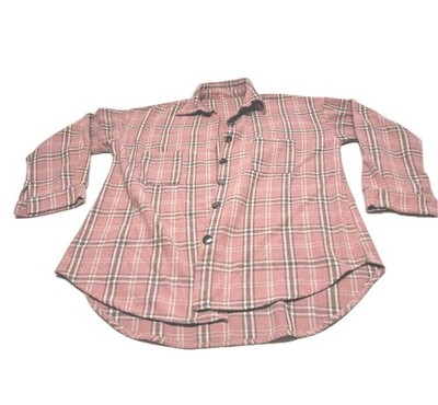 Womens Plaid Flannel Shirt 2XL Pink Gray Button Front Collared Long Sleeve Cozy