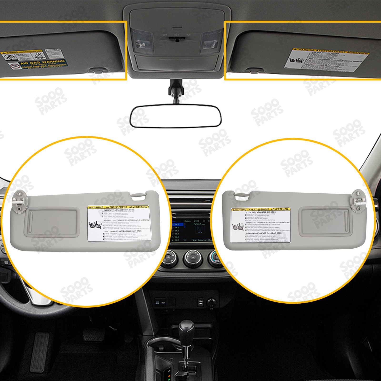Pair Front Left & Right Side Gray Sun Visor W/ Mirror for 2013-2018 Toyota RAV4