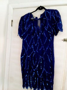 Vintage Stenay Blue Silk Beaded Dress 12