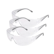 3 PK Bifocal Safety Glasses +2.00 Anti-Scratch Rimless Clear Lenses ANSI Z87.1