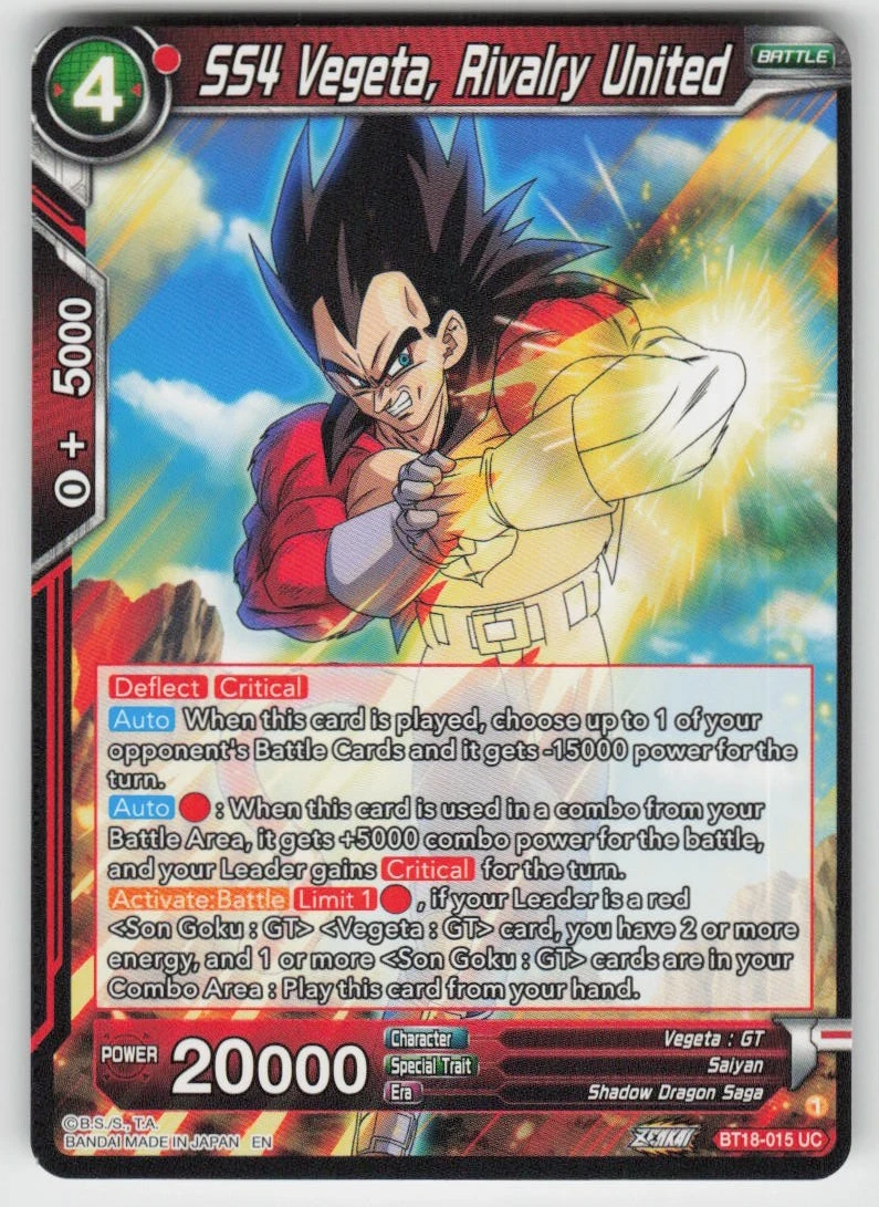SS4 Vegeta, Rivalry United BT18-015 Uncommon Dawn of the Z-Legends