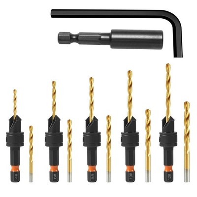 12Pcs HSS Adjustable Countersunk Drill Bits for Woodworking, Sizes #4, #6, #8