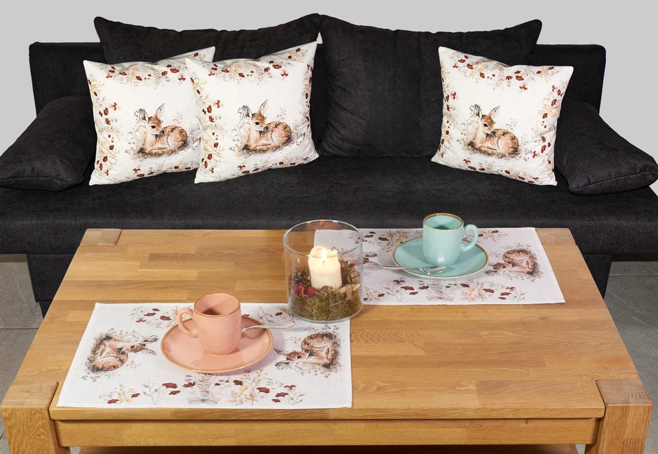 Herbst Tischdecke Tischläufer Kissenbezug Tischwäsche Herbstdekoration Rehkitz - Bild 4 von 4