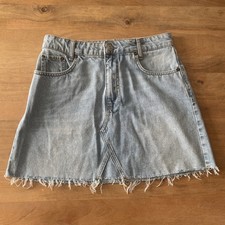 BDG Urban Outfitters Hi-Rise Denim Mini Skirt Womens Size Large 31 Waist Raw Hem