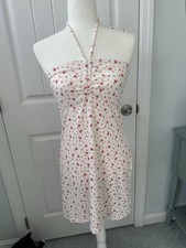 FOREVER 21 White Pink Floral Knit Sundress Ruched Tie Halter Neck Strap Size L