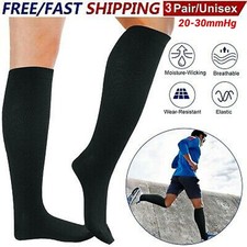 3 Pairs Medical Compression Socks for Women and Men 20-30 mmHg Knee High Socks