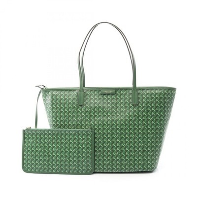Tory Burch Everready Zip Shoulder Tote Bag canvas leather Green
