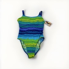 kathy ireland One Pice Swimwear Size 16 Blue Green Stripe Made For Kmart NWT