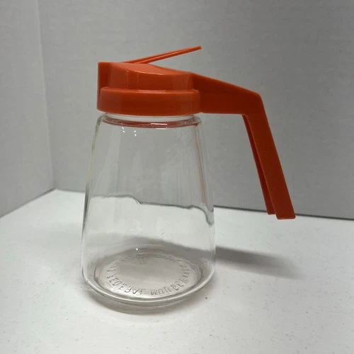 Vtg MCM Federal Housewares  Glass Syrup/honey Dispenser Orange Lid Chicago USA