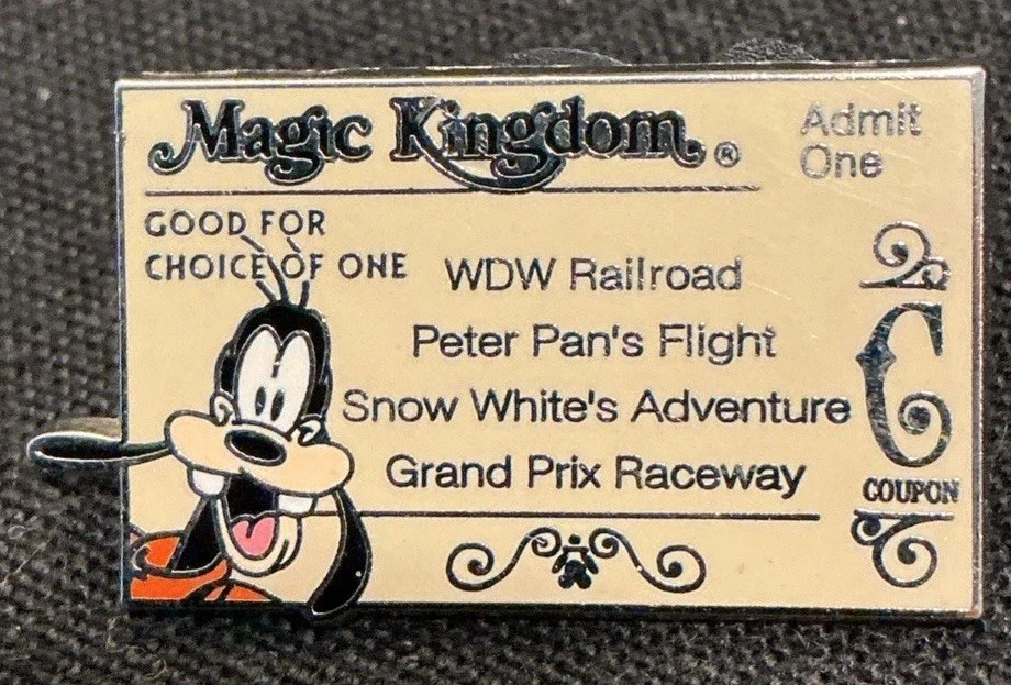 WDW 2005 Hidden Mickey Goofy Ticket Coupon C Magic Kingdom Disney Pin Cast Vtg