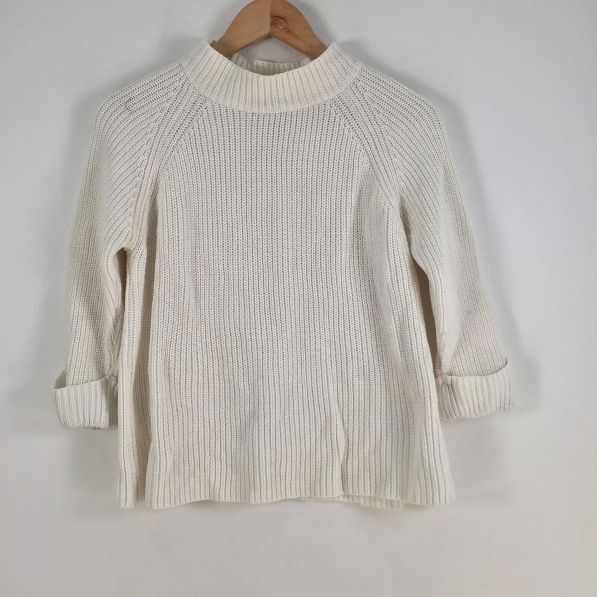 Topshop womens knit jumper size 8 white 3 4 sleeve mock neck