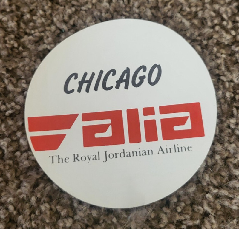 NICE VINTAGE - ALIA THE ROYAL JORDANIAN AIRLINE ROUND 4 IN CHICAGO STICKER