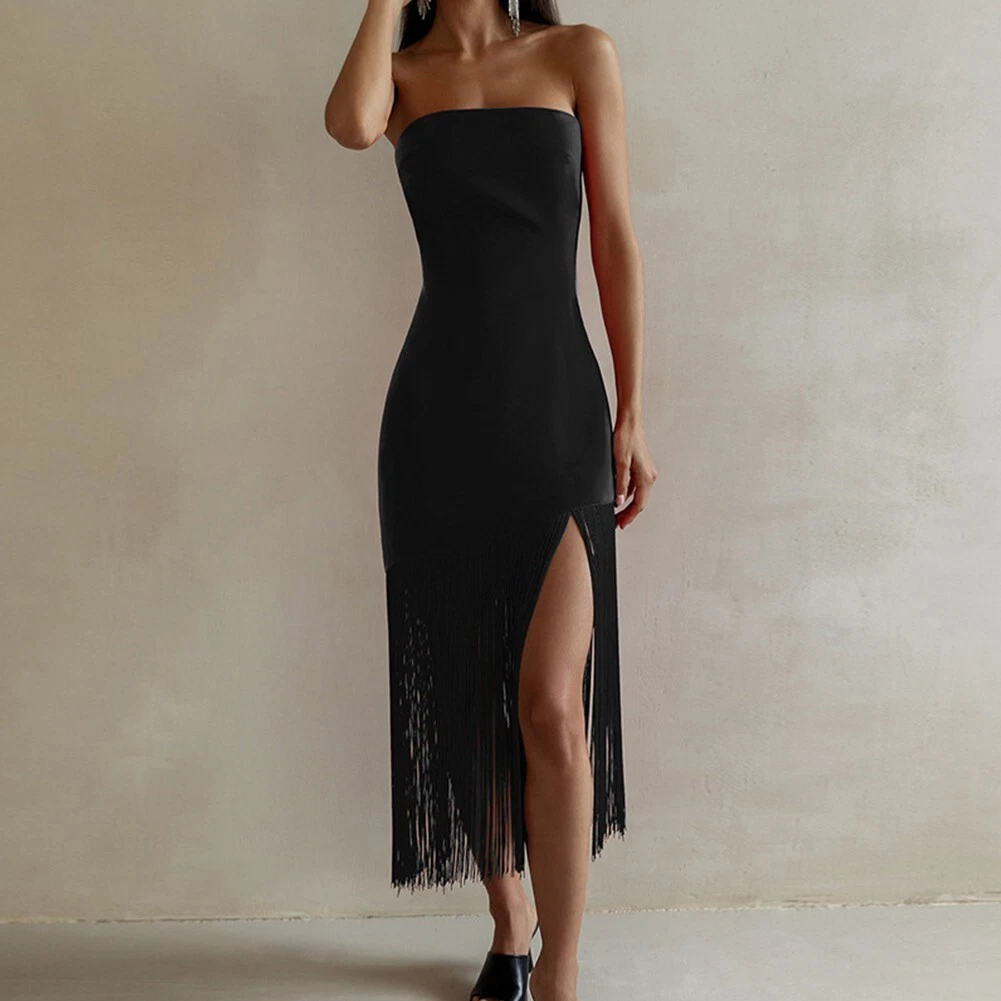 Strapless tassel dress cheap