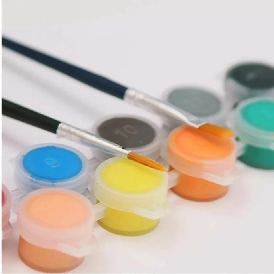 12 Mini Acrylic Paint Pots Multi Surface 2 Paint Brushes Primary Rainbow Colours - Image 4 of 4