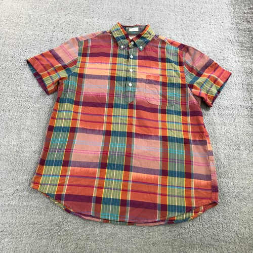 J Crew Shirt Mens Small Button Front Henley Indian Madras Plaid Red