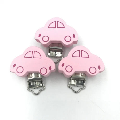 3 Stück Baby Schnuller Clip Katze / Bär / Auto / Koala Holz Metall Halter Clip - Picture 21 of 21