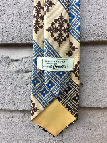 Angelo Correlli Tie Beige Brown Blue L56" W3" - Picture 5 of 9