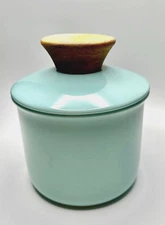 Porcelain Butter Dish French Butter Crock-Keeper w/Knob Lid for Soft Butter Blue