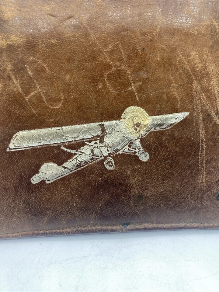 Антикварная авиационная кожаная сумочка для мелочи 1930-х годов с подписями *РЕДКАЯ* - Изображение 2 из 4