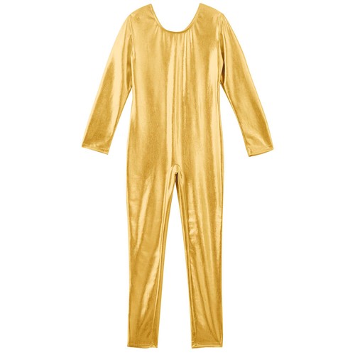 Girls Bodysuit Shiny Jumpsuit Metallic Leotard Sport Unitard Long Sleeves Jazz - Picture 31 of 70